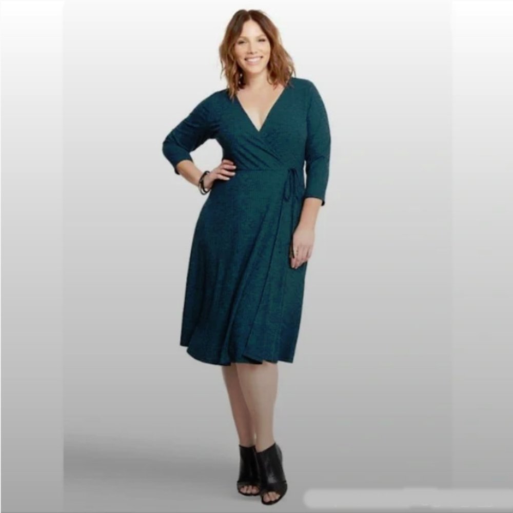 Green Torrid Faux Wrap Dress, Ribbed Knit 3X
